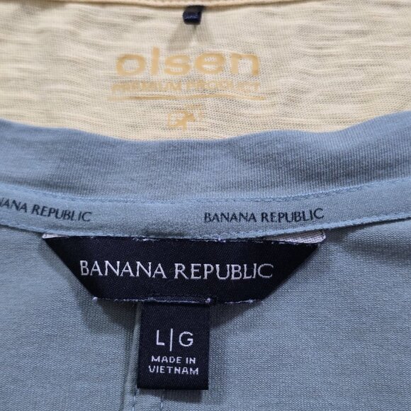 T Shirt Women L Lot of 2 Banana Republic Olsen Yellow Green SS Cotton Mix Casual - Picture 3 of 16